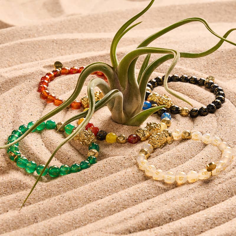 Pixiu Feng Shui Armband | Element ERDE | Grüner Achat x 18 Karat Gold