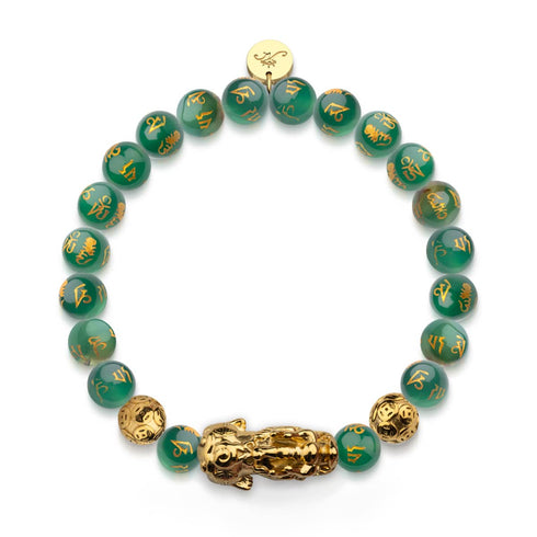 Pixiu Feng Shui Armband | Element ERDE | Grüner Achat x 18 Karat Gold
