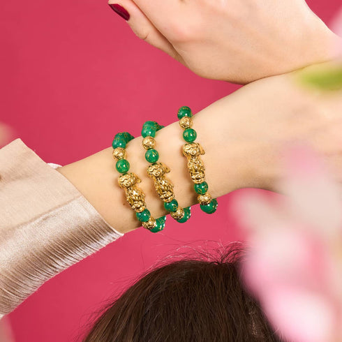Pixiu Feng Shui Armband | Element ERDE | Grüner Achat x 18 Karat Gold
