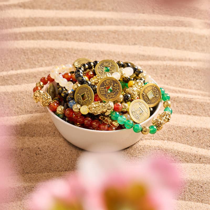 Pixiu Feng Shui Armband | FEUER Element | Roter Achat x 18 Karat Gold