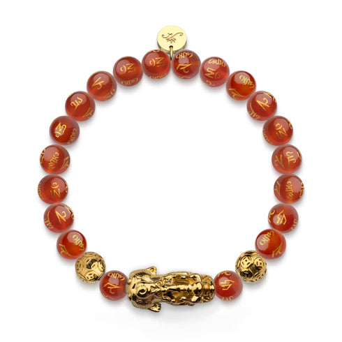 Pixiu Feng Shui Armband | FEUER Element | Roter Achat x 18 Karat Gold