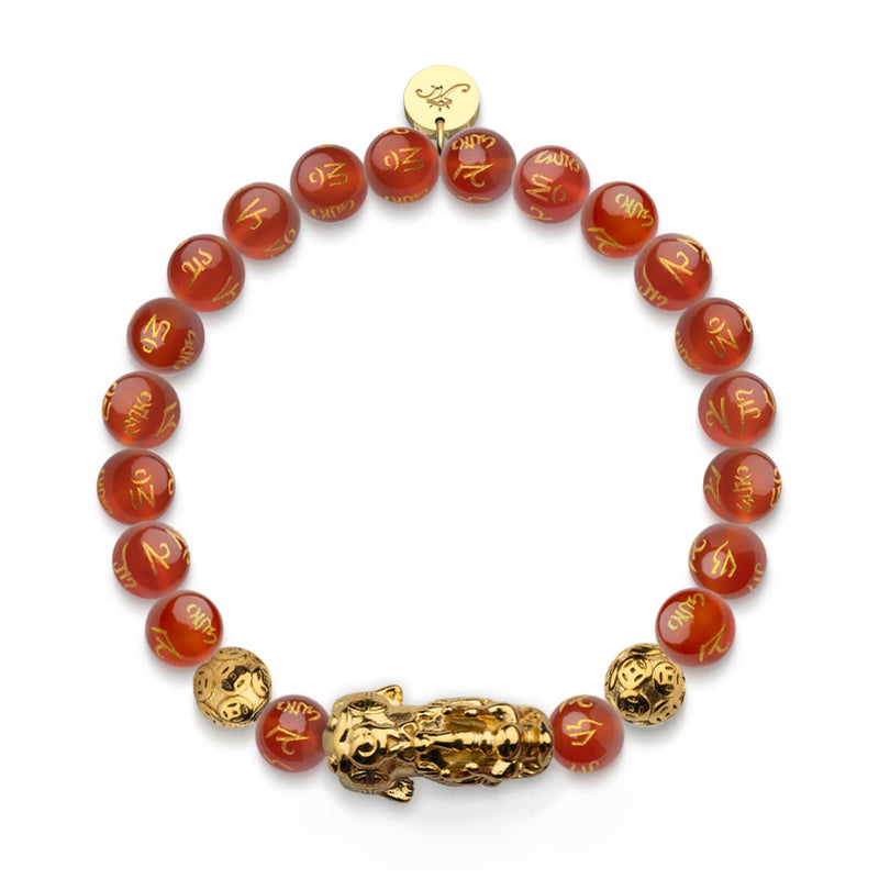 Pixiu Feng Shui Armband | FEUER Element | Roter Achat x 18 Karat Gold