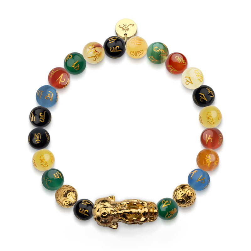 Pixiu Feng Shui Armband | FÜNF Elemente | Chakra-Achat x 18 Karat Gold