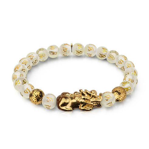 Pixiu Feng Shui Armband | GOLD Element | Weißer Achat x 18 Karat Gold