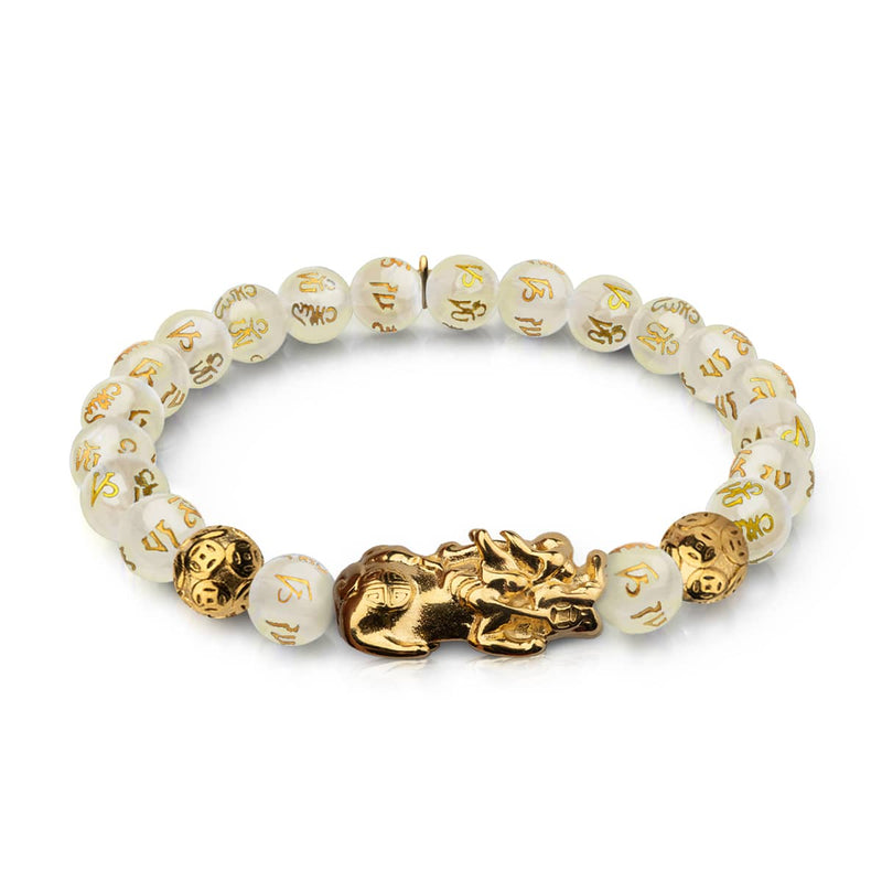 Pixiu Feng Shui Armband | GOLD Element | Weißer Achat x 18 Karat Gold