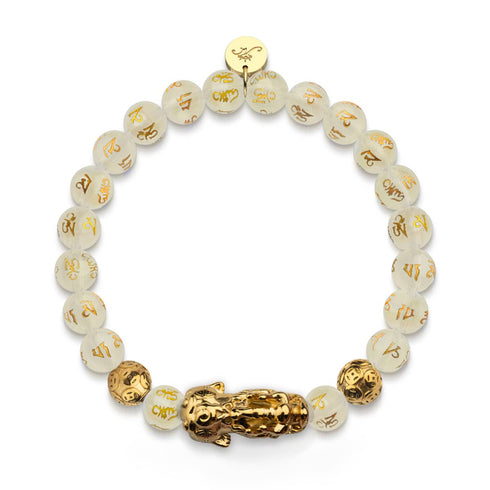 Pixiu Feng Shui Armband | GOLD Element | Weißer Achat x 18 Karat Gold