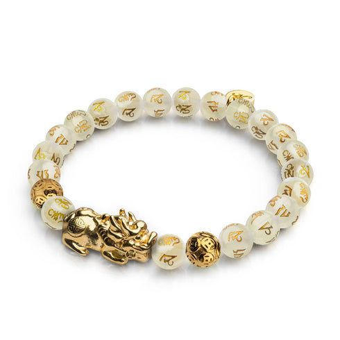 Pixiu Feng Shui Armband | GOLD Element | Weißer Achat x 18 Karat Gold