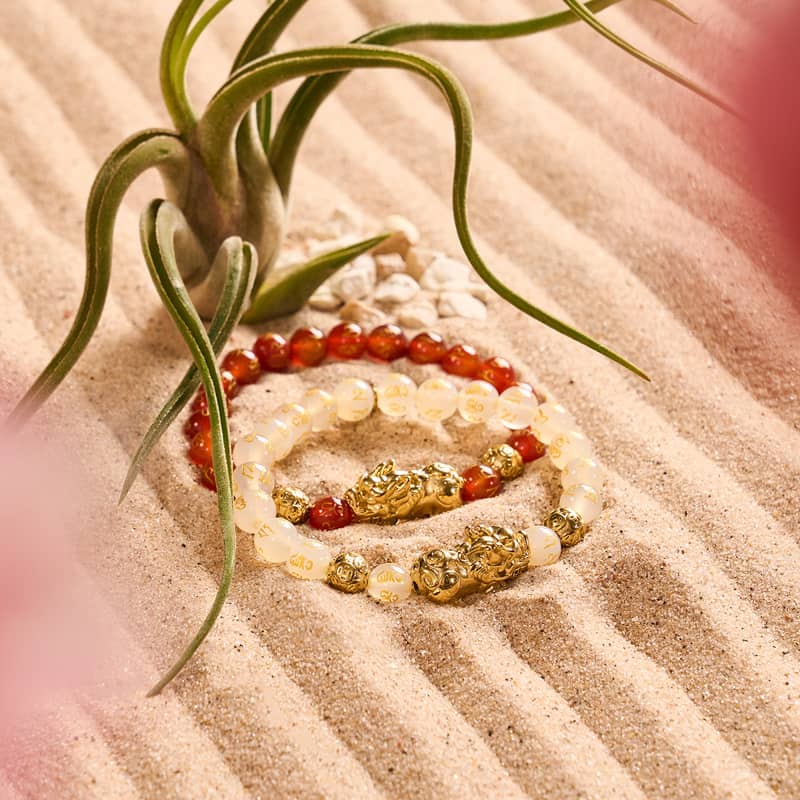 Pixiu Feng Shui Armband | GOLD Element | Weißer Achat x 18 Karat Gold
