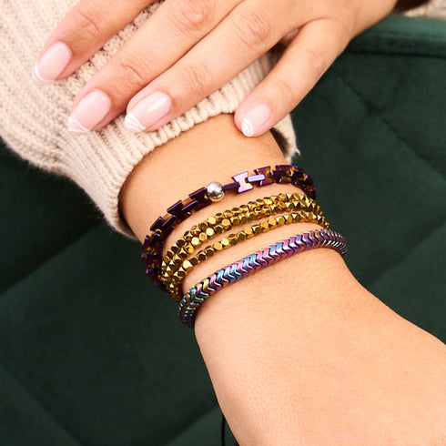 Mini Heiliges Geom | Gold Hämatit x Rotguss | Dreireihiges Armband