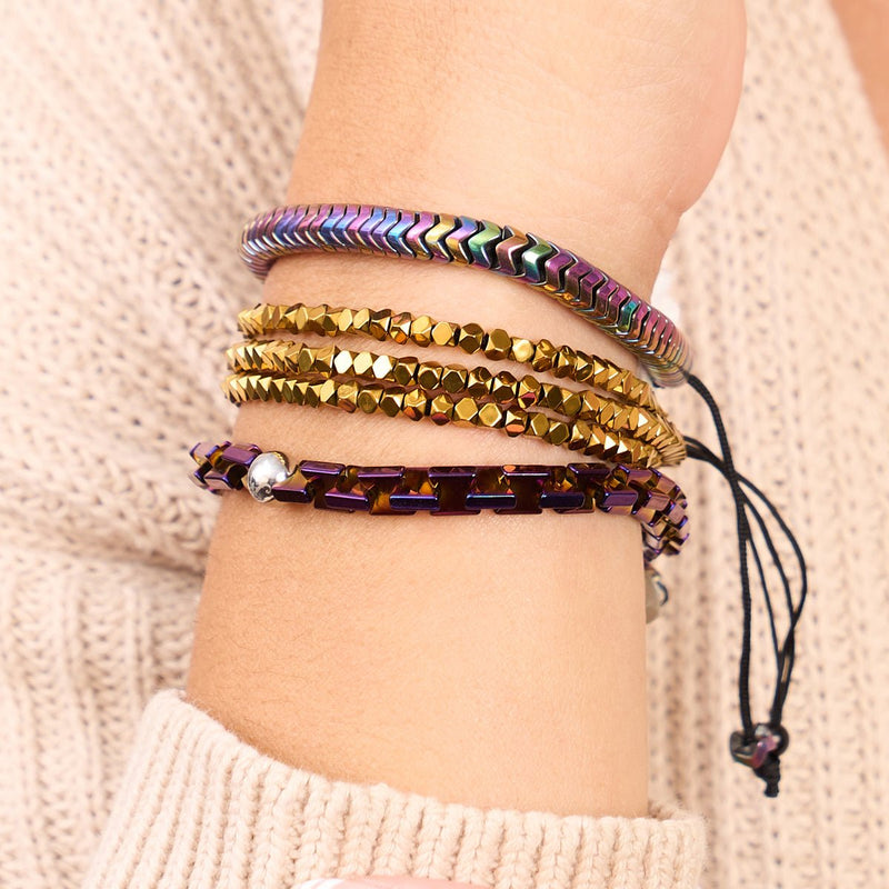 Mini Heiliges Geom | Gold Hämatit x Rotguss | Dreireihiges Armband