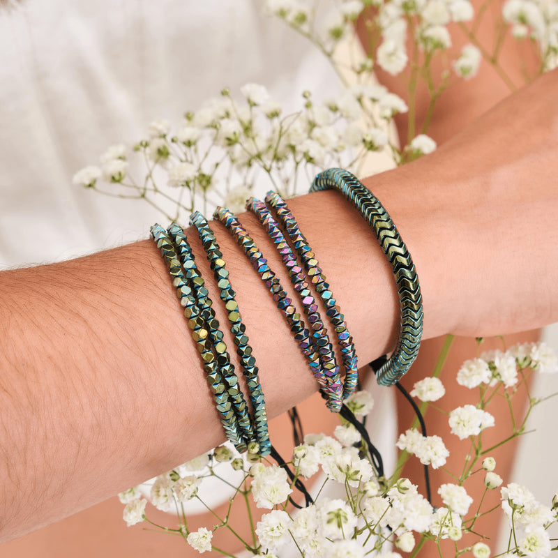 Mini Heiliges Geom | Seeschaum-Hämatit x Rotguss | Dreireihiges Armband