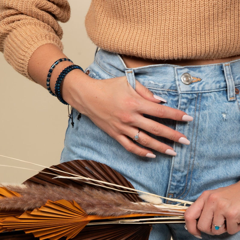 Heiliges Geom | Blauer Hämatit | Rotguss | Oktaeder-Armband