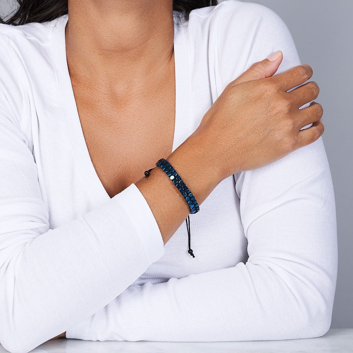 Heiliges Geom | Blauer Hämatit | Rotguss | Oktaeder-Armband