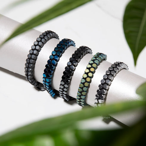 Heiliges Geom | Blauer Hämatit | Rotguss | Oktaeder-Armband