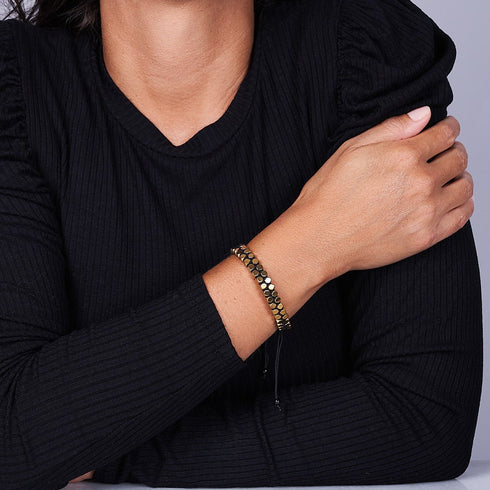 Heiliges Geom | Goldhämatit | Rotguss | Oktaeder-Armband