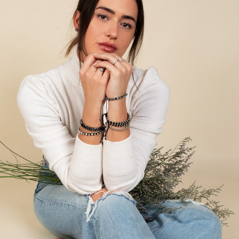 Heiliges Geom | Hämatit | Rotguss | Oktaeder-Armband