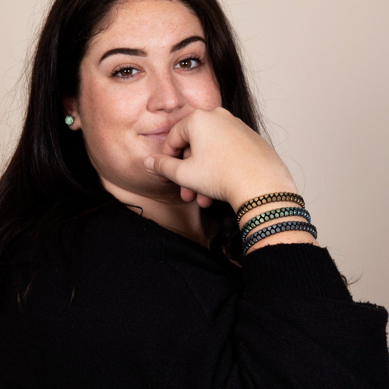 Heiliges Geom | Mattes Hämatit | Rotguss | Oktaeder-Armband