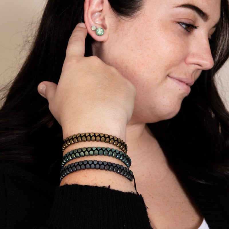 Heiliges Geom | Mattes Meeresschaum-Hämatit | Rotguss | Oktaeder-Armband