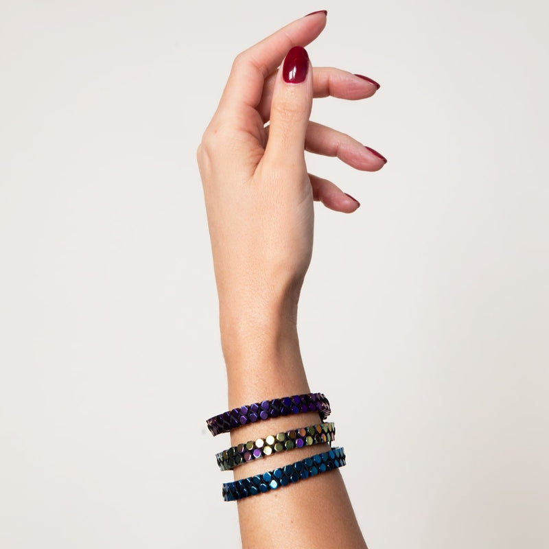 Heiliges Geom | Lila Hämatit | Rotguss | Oktaeder-Armband