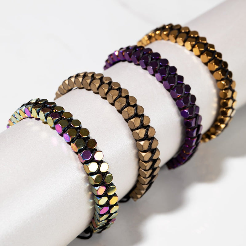 Heiliges Geom | Regenbogen-Hämatit | Rotguss | Oktaeder-Armband