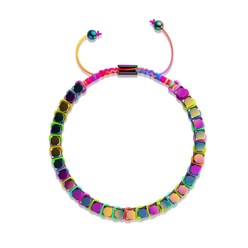 Heiliges Geom | Regenbogen-Hämatit | Einhorn-Silber x Spektrum | Oktaeder-Armband