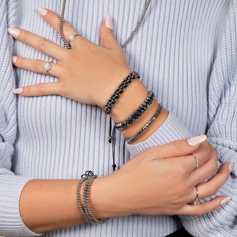 Heiliges Geom | Silberhämatit | Rotguss | Oktaeder-Armband