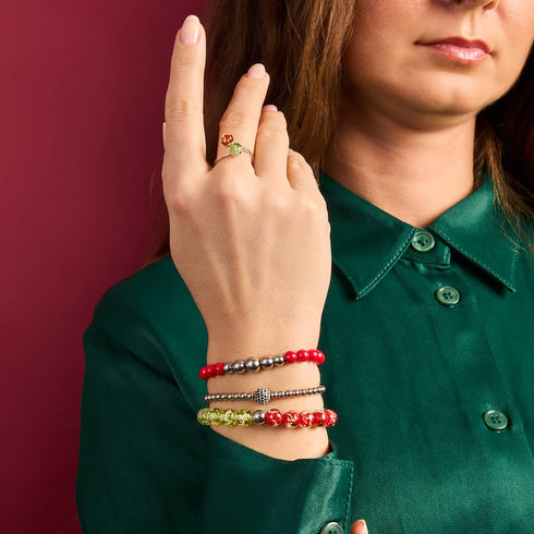 Schwarzes Kristallpflaster | Weihnachtsmann-Charm-Armband