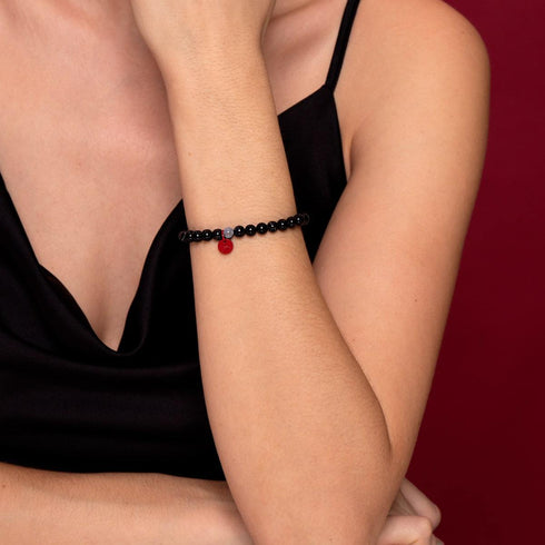 Schwarzer Linienachat | 925er Sterlingsilber und rote Emaille | Armband mit Weihnachtsmann-Charm