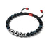 Schwarzer Linienachat | Silber und rote Emaille | Makramee-Weihnachtsmann-Armband