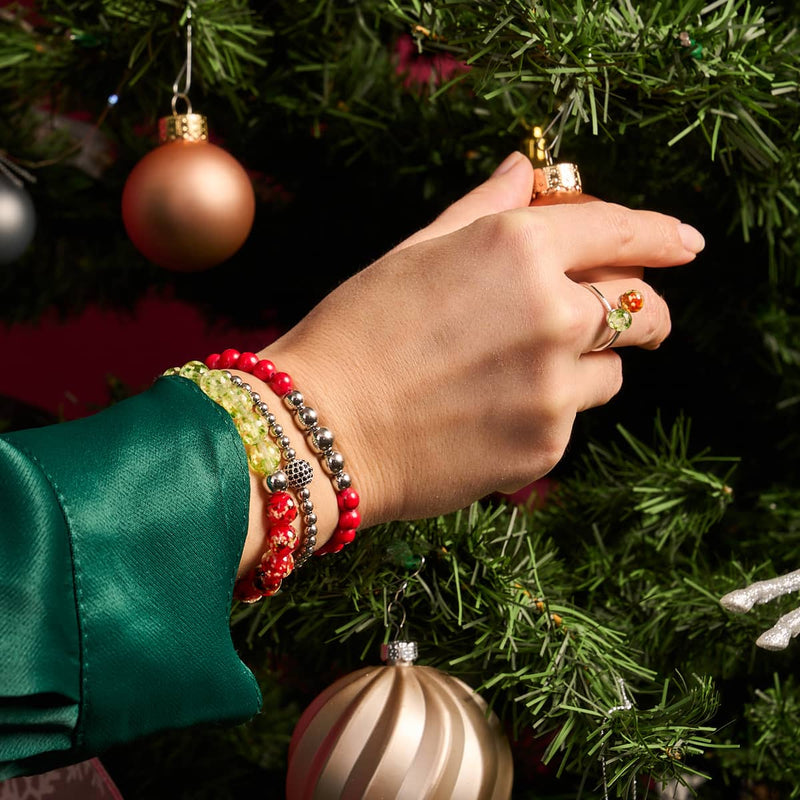 Roter Türkis | Silber und rote Emaille | Weihnachtsmann-Charm-Armband