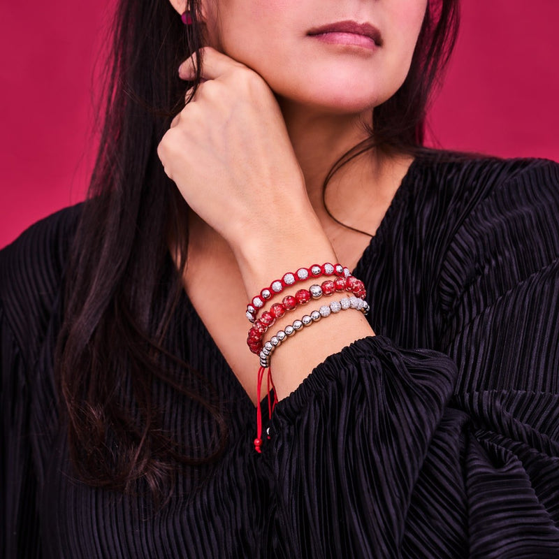 Silber und rote Emaille | Kristallgala | Weihnachtsmann-Armband