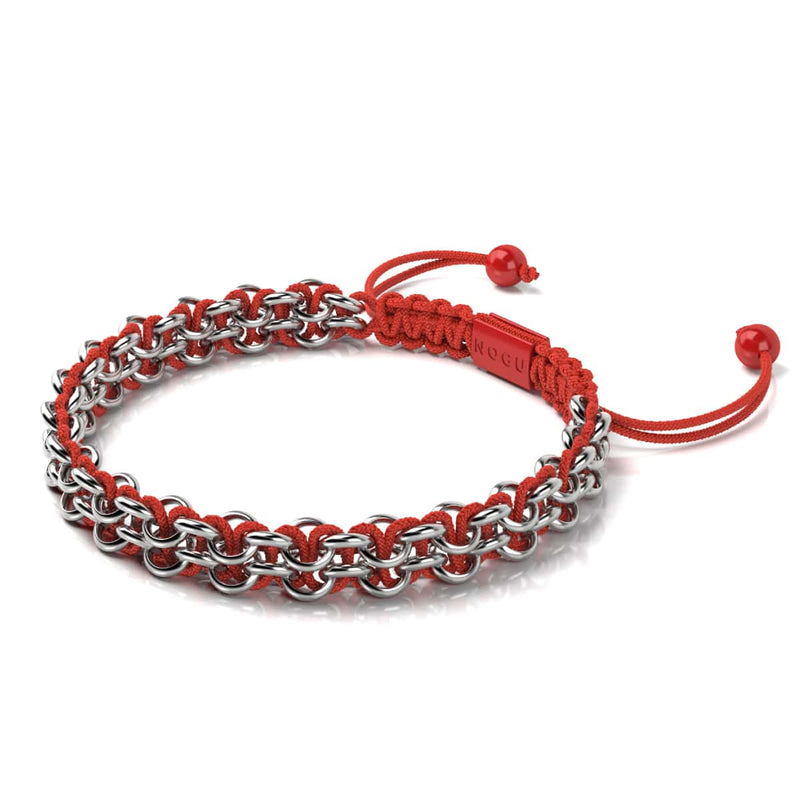 Silber und rote Emaille | Kismet Links | Makramee Weihnachtsmann Armband
