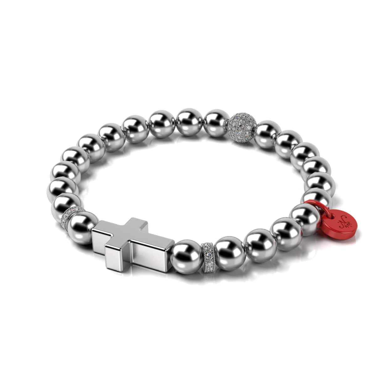 Silber und rote Emaille | Weihnachtsmann-Kreuz-Armband
