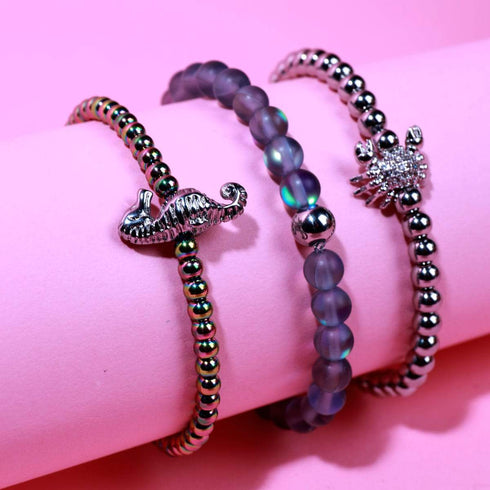 Riff | Einhorn Silber | Seepferdchen Makramee Charmballa Armband