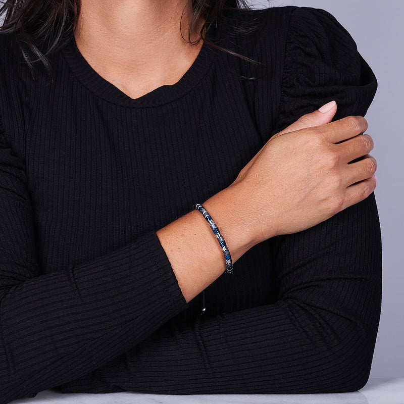 Serpentin | Blau und Silber und matter Hämatit x Silber | Wellenarmband