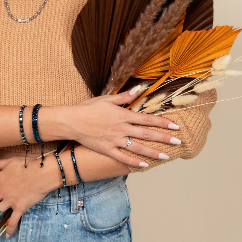 Serpentin | Blau und Silber und matter Hämatit x Silber | Wellenarmband