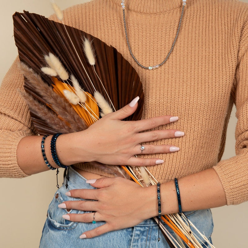 Serpentin | Blau und Silber und matter Hämatit x Silber | Wellenarmband