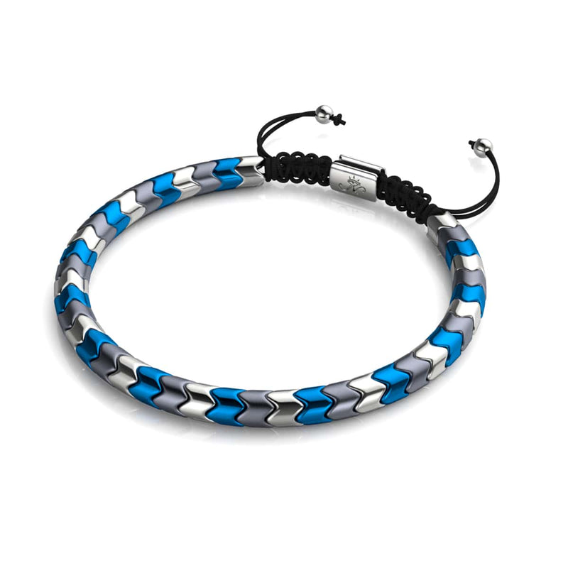 Serpentin | Blau und Silber und matter Hämatit x Silber | Wellenarmband