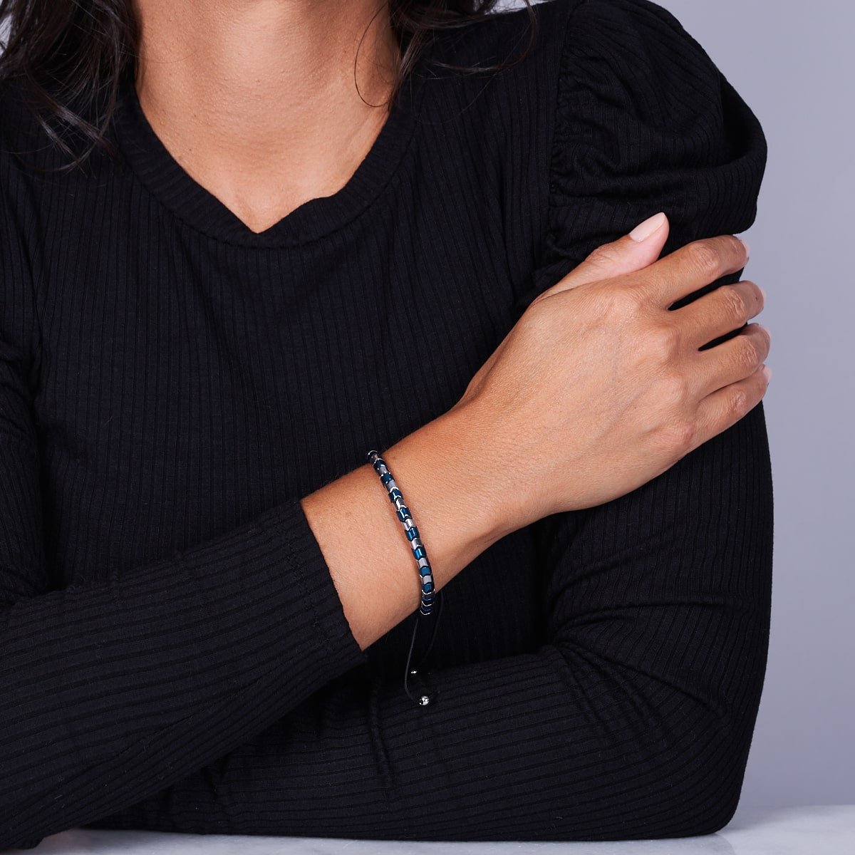 Serpentin | Blauer und silberner Hämatit x Silber | Wellenarmband