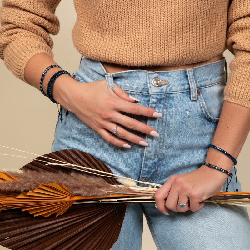 Serpentin | Blauer und silberner Hämatit x Silber | Wellenarmband
