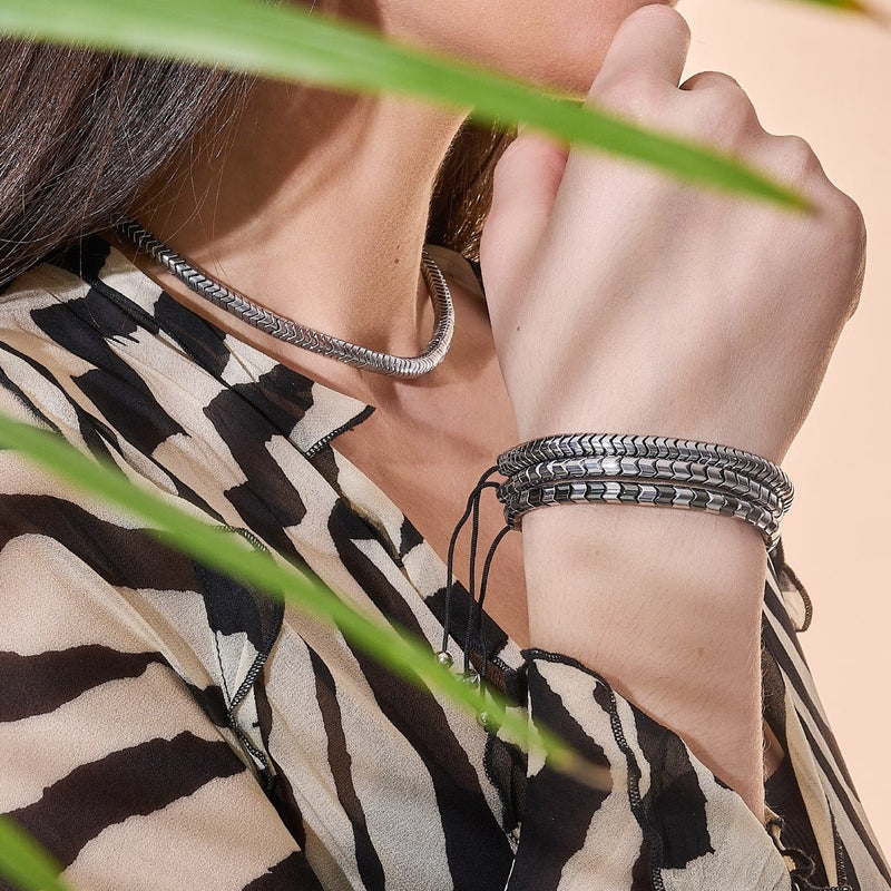 Serpentin | Chromhämatit x Silber | Doppelwellenarmband