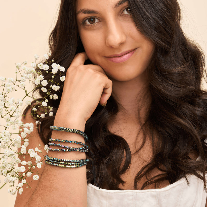 Serpentin | Smaragdhämatit x Silber | Doppelwellenarmband