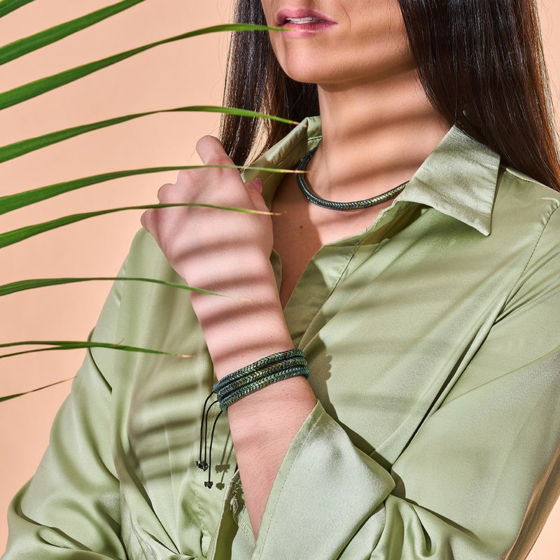 Serpentin | Smaragdhämatit x Silber | Doppelwellenarmband