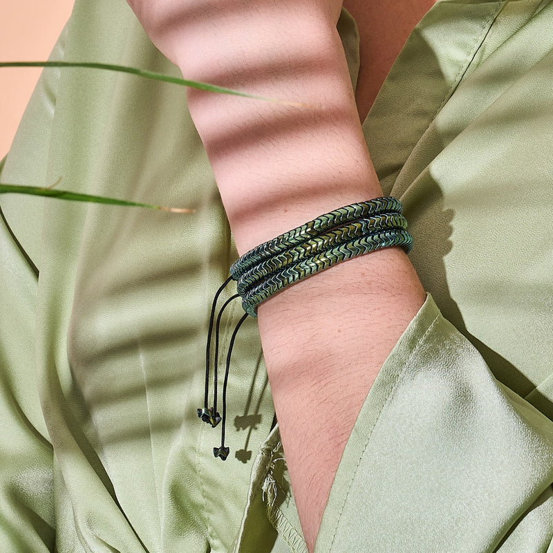 Serpentin | Smaragdhämatit x Silber | Doppelwellenarmband