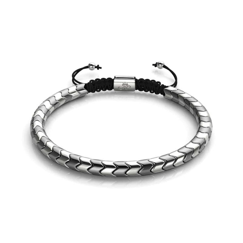 Serpentin | Grauer und silberner Hämatit x Silber | Wellenarmband
