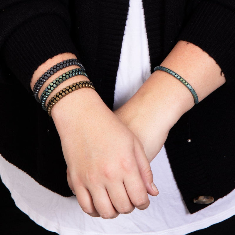 Serpentin | Mattes Meeresschaum-Hämatit x Silber | Wellenarmband