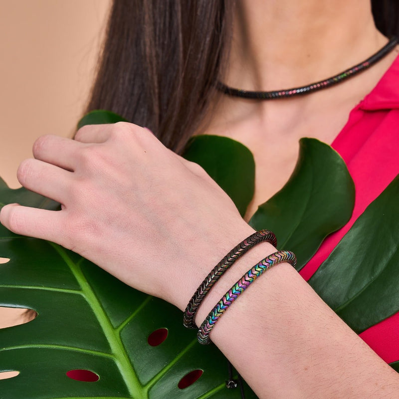 Serpentin | Regenbogenfinsternis Hämatit x Rotguss | Doppelwellenarmband