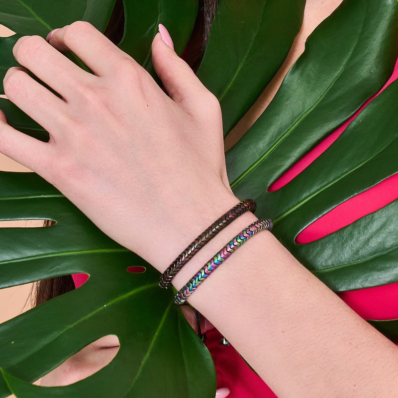 Serpentin | Regenbogenfinsternis Hämatit x Rotguss | Doppelwellenarmband