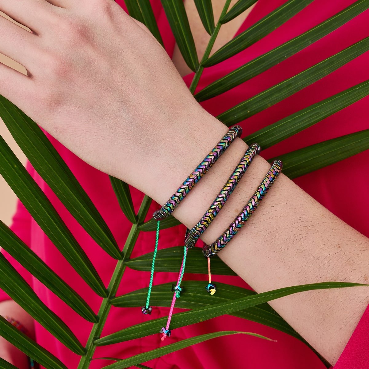 Serpentin | Regenbogen-Hämatit x Spektrum x Einhorn-Silber | Doppelwellen-Armband