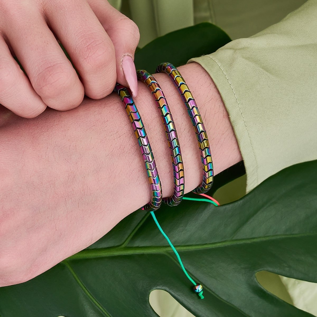 Serpentin | Regenbogen-Hämatit x Spektrum x Einhorn-Silber | Wellenarmband